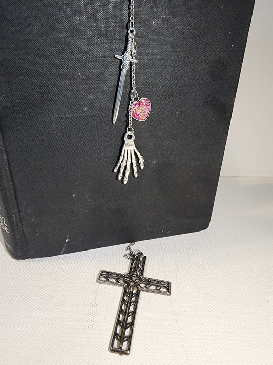 Gothic Cross & Skeleton Hand Bookmark