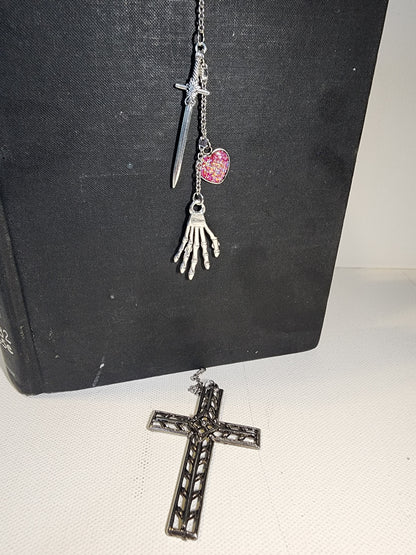 Gothic Cross & Skeleton Hand Bookmark